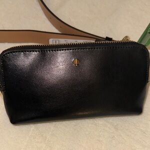 Black Leather Crossbody pouch belt  with Gold Accents